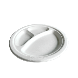 Plato redondo biodegradable blanco de 23 cm., 3 divisiones
