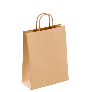 Bolsa Kraft fondo automático, asa trenzada 30 x 18 x 43