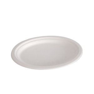 Plato ovalado biodegradable blanco de 20 x 25 cm.