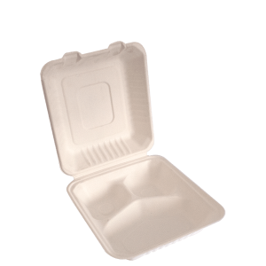 Contenedor biodegradable blanco 20 x 20 cm. con división